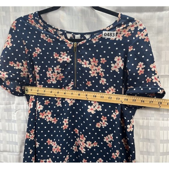 Counterparts Women Top Size M Color Blue Floral Zipper - Picture 4 of 12